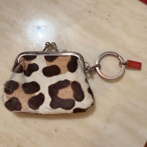 Coach RARE Vintage Ocelot Leopard Calf Hair Fur Kisslock Frame Coin Purse Key